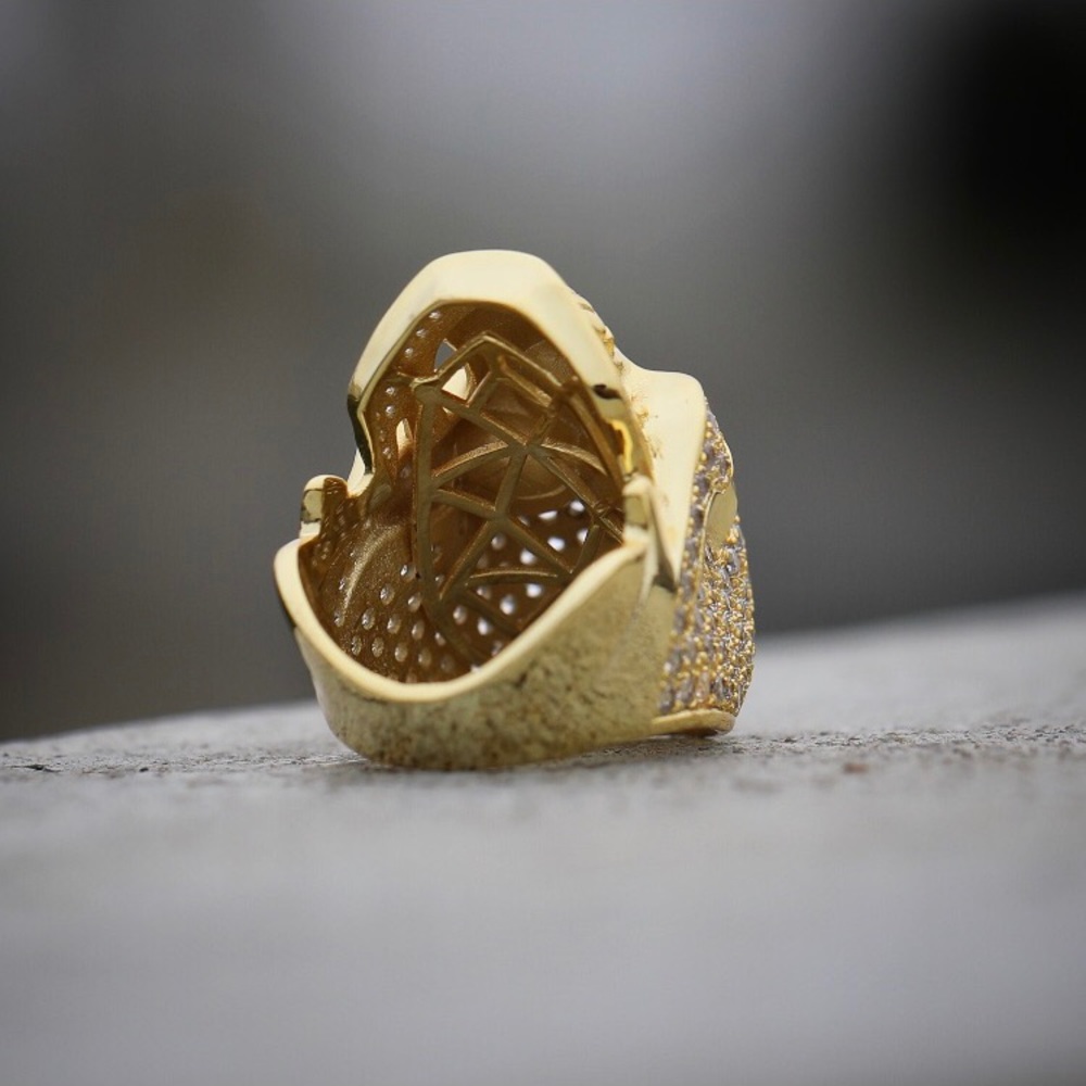 Gold Iced Out Diamond Hip Hop Skull Ring - Picture 2 of 4